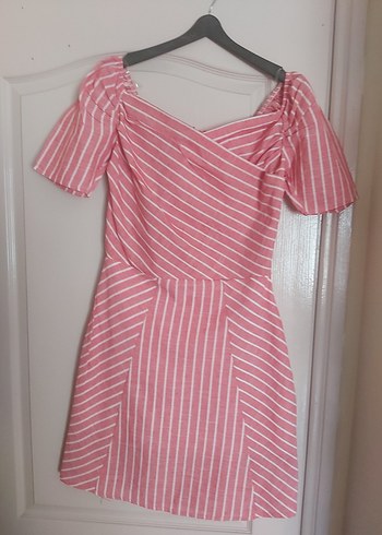 Pembe Çizgili Midi Elbise - Görsel 2