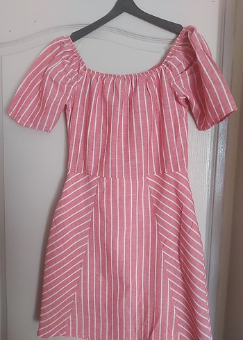 Pembe Çizgili Midi Elbise - Görsel 3