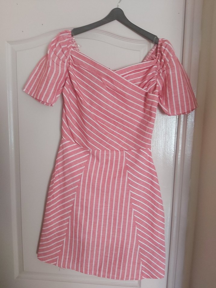 Pembe Çizgili Midi Elbise - Görsel 2