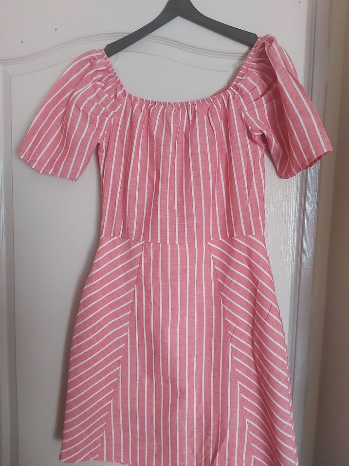 Pembe Çizgili Midi Elbise - Görsel 3