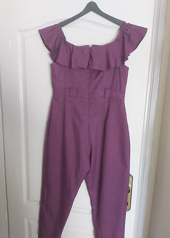 Mor Kayık Yaka Fırfırlı Tulum - Görsel 3