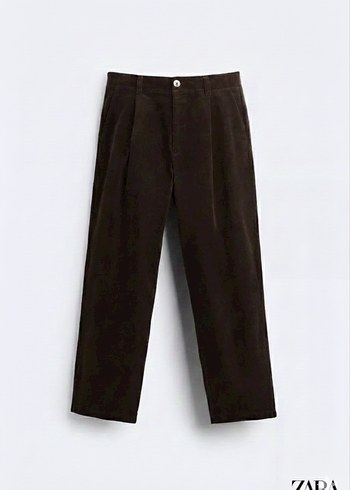 Zara Relaxed Fit Pilili Kadife Pantolon - Görsel 5