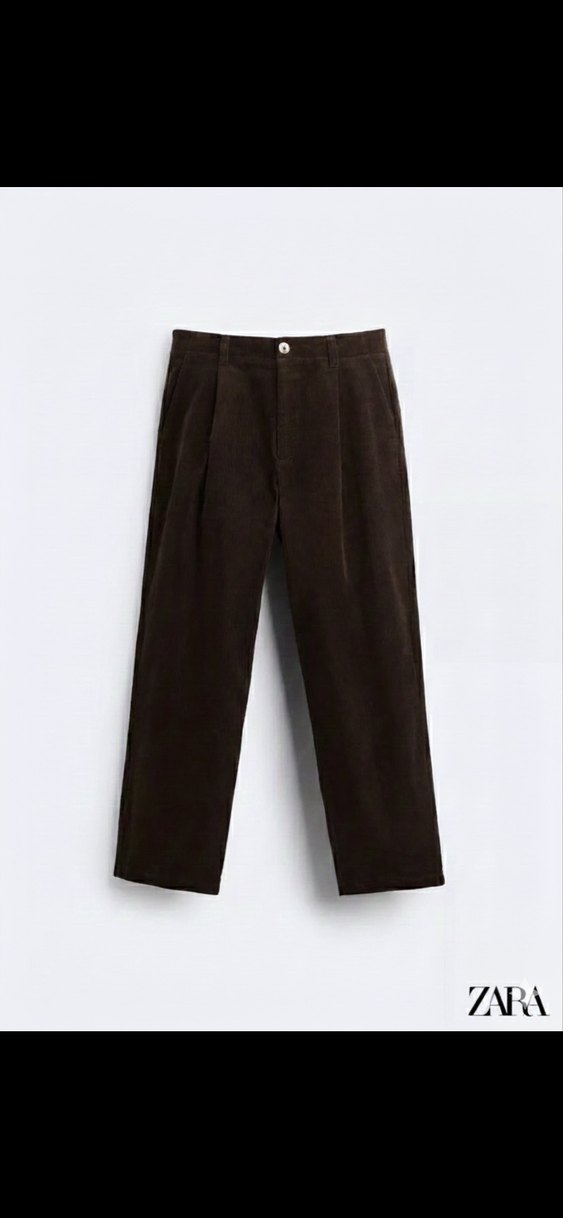 Zara Relaxed Fit Pilili Kadife Pantolon - Görsel 5