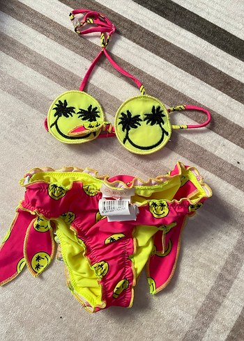 Sarı Renkli Pop Art Desenli Kız Bikini - Görsel 6