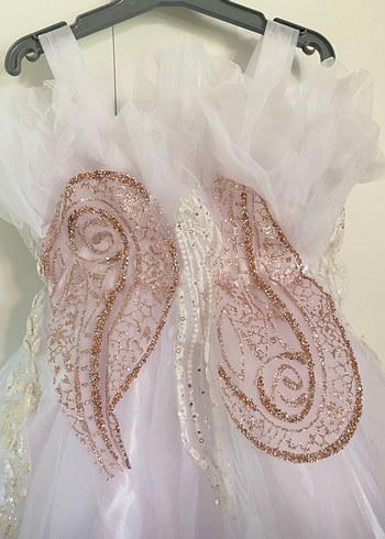 Kız Çocuk Beyaz Dantel İşlemeli gelinlik - Görsel 6