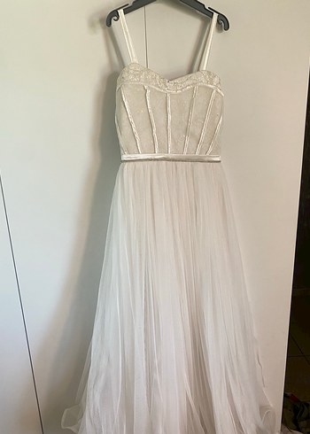 Beyaz A Kesim Uzun Gelinlik - Görsel 3