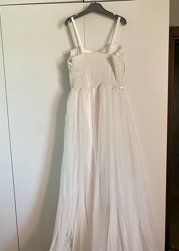 Beyaz A Kesim Uzun Gelinlik - Görsel 4