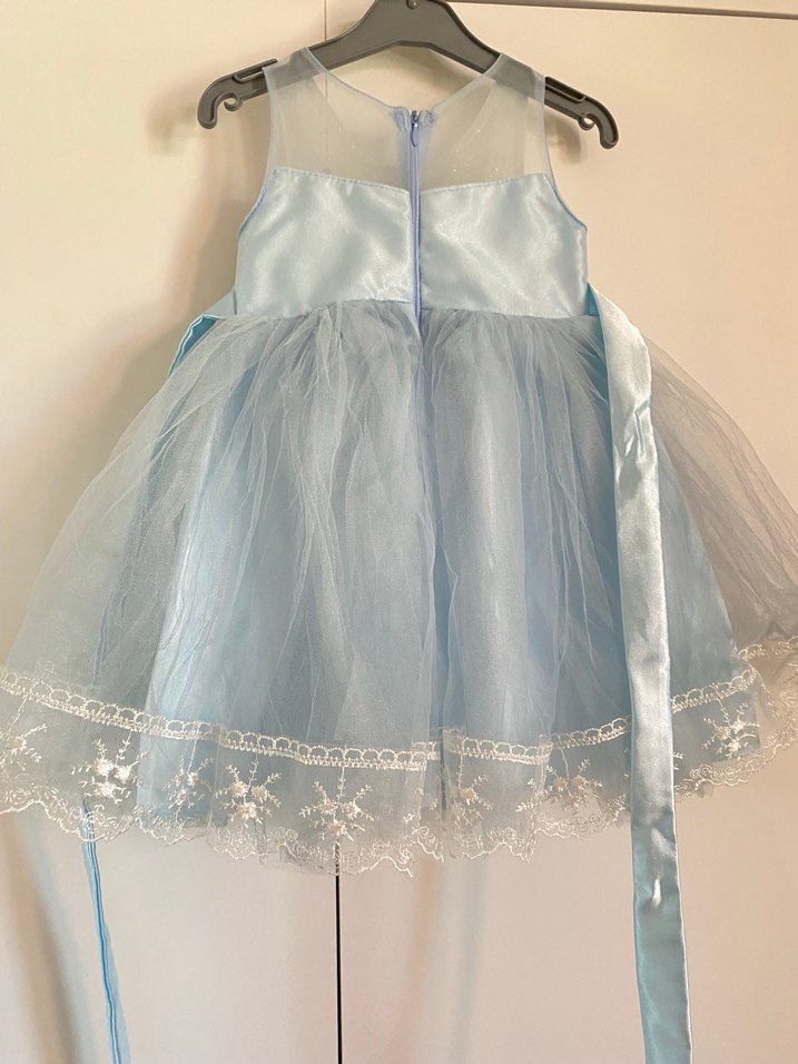 Mavi Çiçek Detaylı Kız Çocuk Gelinlik - Görsel 5