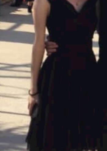 V Yakalı Siyah Uzun Drapeli Kadın Elbise - Görsel 6