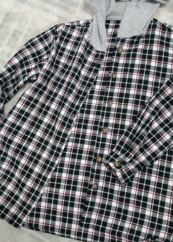 Kapüşonlu Gri Ekose kız çocuk Gömlek - Görsel 6