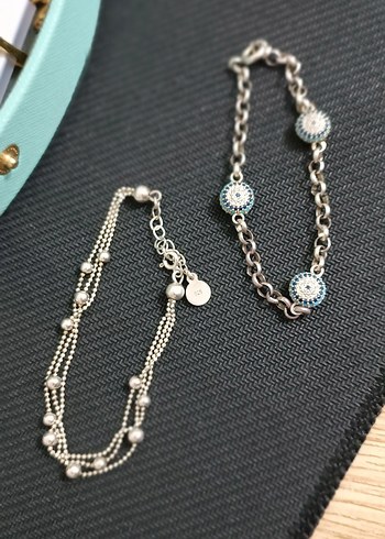 Mavi nazar boncuklu zincir Detaylı Kadın Bileklik - Görsel 3