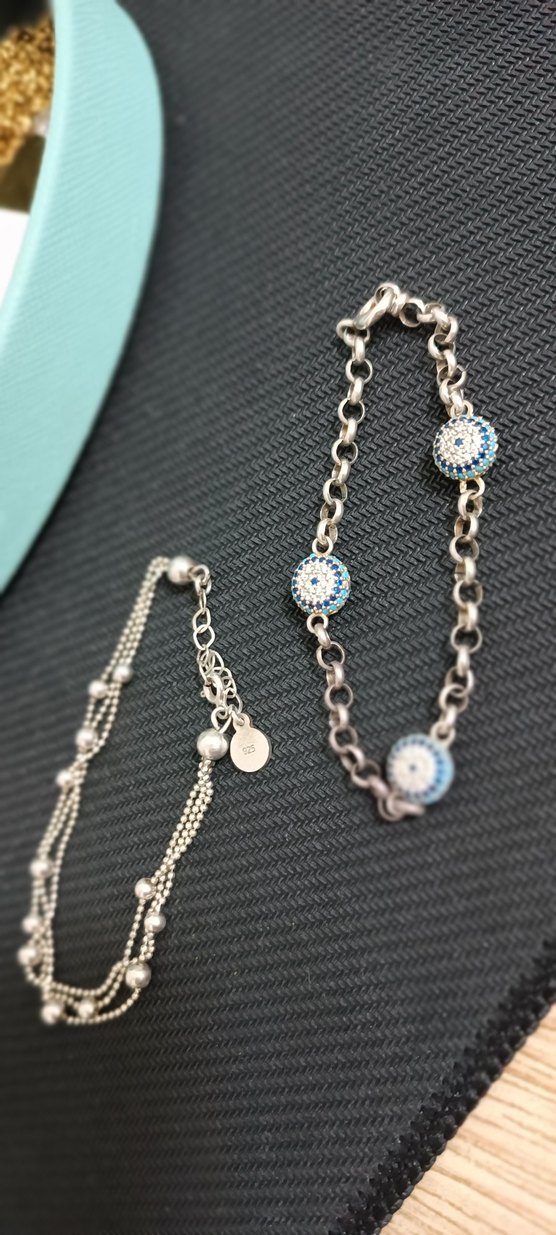Mavi nazar boncuklu zincir Detaylı Kadın Bileklik - Görsel 4