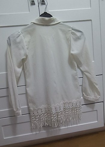 Düğmeli, Uzun Kollu, şifon,kırık Beyaz Gömlek - Görsel 6