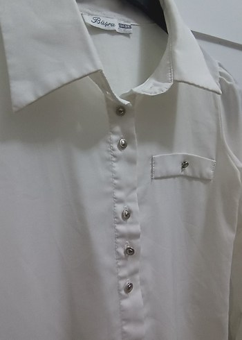 Düğmeli, Uzun Kollu, şifon,kırık Beyaz Gömlek - Görsel 3