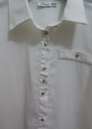 Düğmeli, Uzun Kollu, şifon,kırık Beyaz Gömlek - Görsel 2