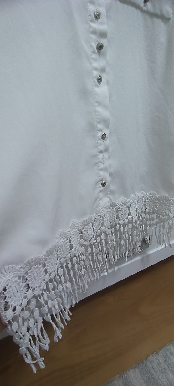 Düğmeli, Uzun Kollu, şifon,kırık Beyaz Gömlek - Görsel 5