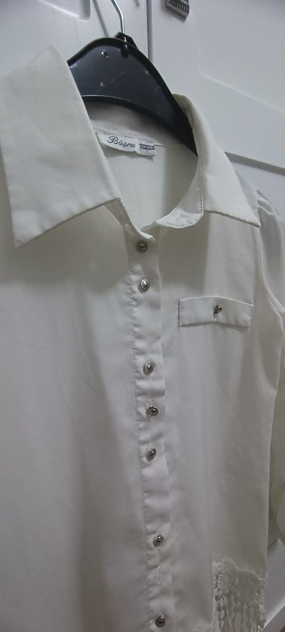 Düğmeli, Uzun Kollu, şifon,kırık Beyaz Gömlek - Görsel 3