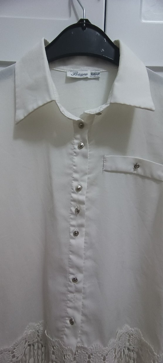 Düğmeli, Uzun Kollu, şifon,kırık Beyaz Gömlek - Görsel 2