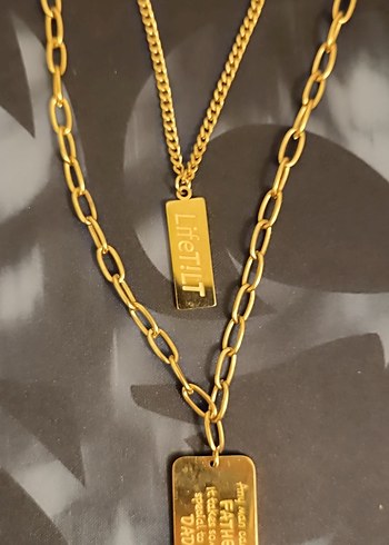 Çelik Uzun Zincir Detaylı Altın Renkli Kadın Kolye - Görsel 2