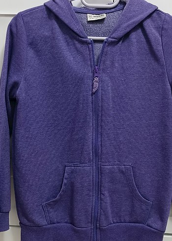 Kız Çocuk Mor Kapüşonlu Fermuarlı Sweatshirt - Görsel 2