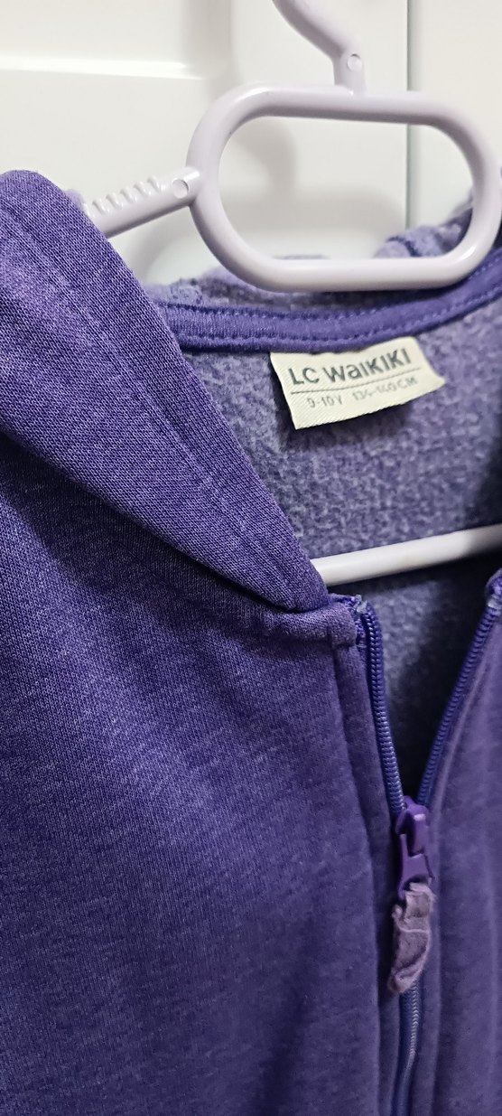 Kız Çocuk Mor Kapüşonlu Fermuarlı Sweatshirt - Görsel 4