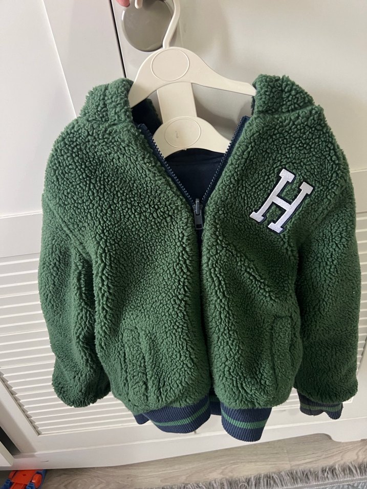 Tommy Erkek Çocuk  çift taraflı Yeşil Kapüşonlu Polar Ceket - Görsel 2