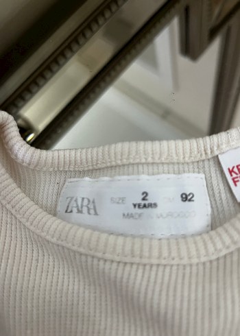 Zara ZARA Kız Çocuk Beyaz Pamuklu fitilli uzun kollu tshirt