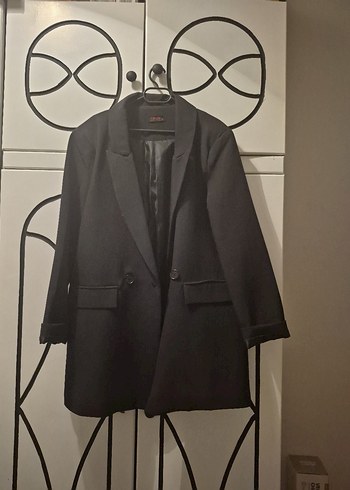 s Beden Drapeli Siyah Uzun Kollu Tuxedo Ceket