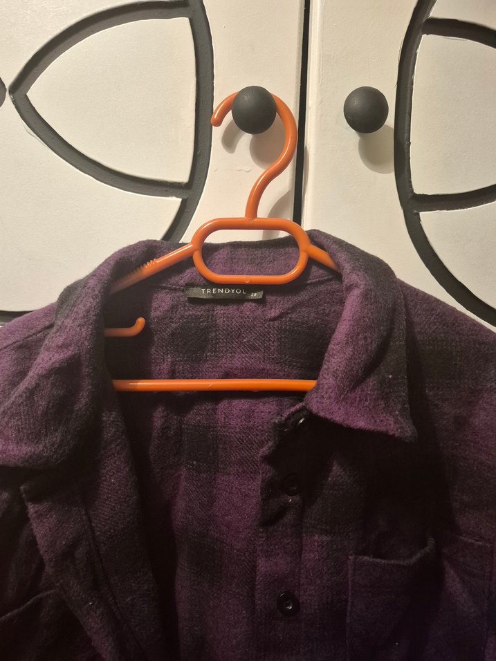 Düğmeli Mor Kadın oduncu Gömlek - Görsel 2