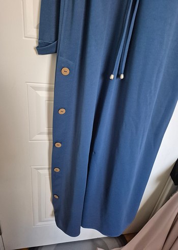 Düğmeli Uzun Kollu Lacivert Triko Elbise - Görsel 2