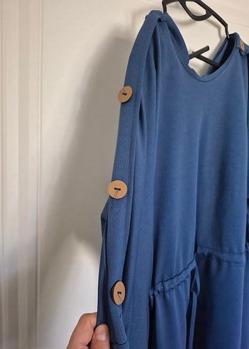 Düğmeli Uzun Kollu Lacivert Triko Elbise - Görsel 5