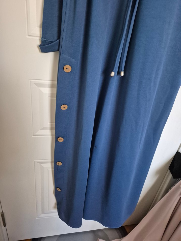 Düğmeli Uzun Kollu Lacivert Triko Elbise - Görsel 2