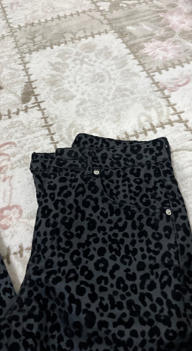 Kadın siyah Leopar Desenli jean - Görsel 2