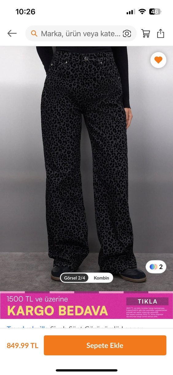 Kadın siyah Leopar Desenli jean - Görsel 4