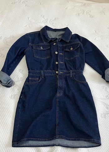 Kadın Lacivert Düğmeli Denim Elbise
