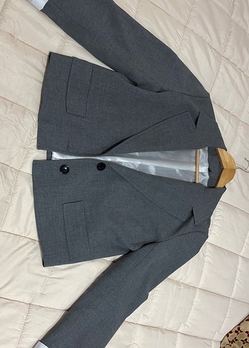 Trendyol & Milla Sik Gri Keten Dokulu Blazer Ceket