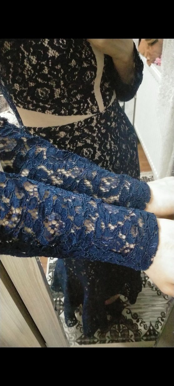 Uzun lacivert Dantel Detaylı Gotik Elbise - Görsel 2