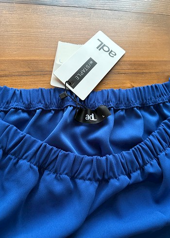 Adil Işık ADL, straplez kol, Mavi, Kısa Kollu, Fırfırlı Bluz - Görsel 2