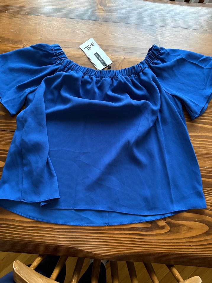 Adil Işık ADL, straplez kol, Mavi, Kısa Kollu, Fırfırlı Bluz - Görsel 4