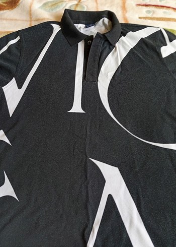 Düğmeli Siyah Gri Baskılı Erkek Polo Tişört - Görsel 3