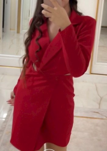 Kırmızı Kadın Uzun Kollu İnce Elbise - Görsel 2