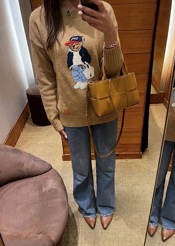 Polo Ralph Lauren Kahverengi Kapibara Desenli Triko Kazak