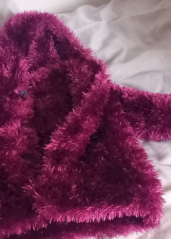 mor Kapüşonlu kız cocuk hırka mont - Görsel 2