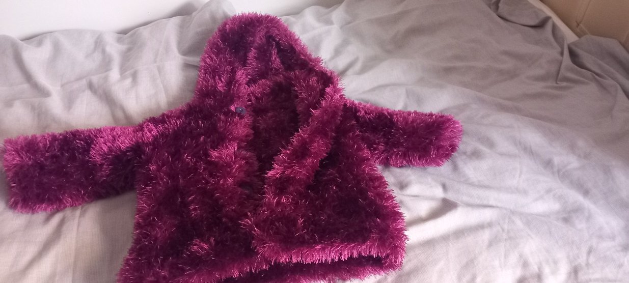 mor Kapüşonlu kız cocuk hırka mont - Görsel 2