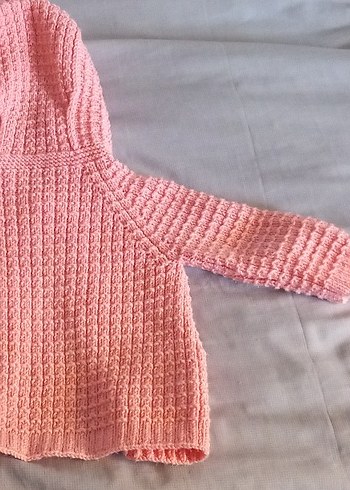 Pembe Kapüşonlu Kız Örgü Hırka - Görsel 3