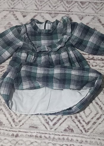 Gri Kareli Uzun Kollu Fırfırlı Kız Elbisesi - Görsel 3