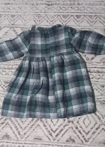 Gri Kareli Uzun Kollu Fırfırlı Kız Elbisesi - Görsel 2