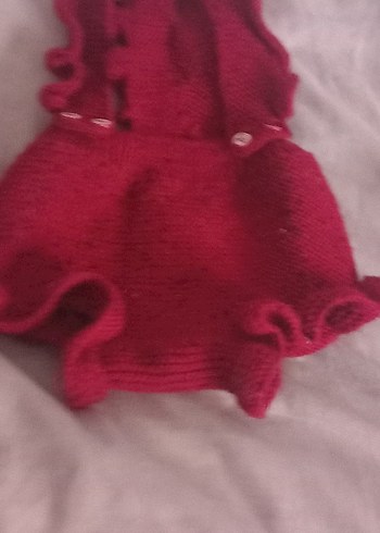 Kırmızı Örgü Bebek Kız Tulum - Görsel 4