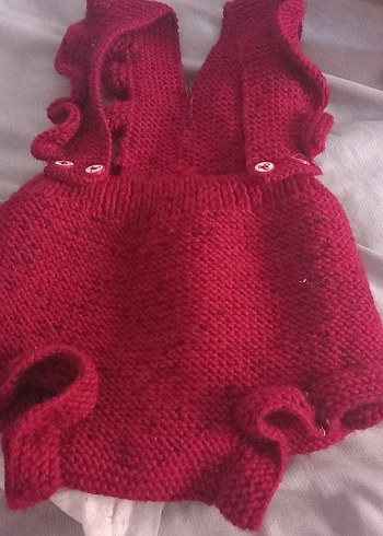 Kırmızı Örgü Bebek Kız Tulum - Görsel 3