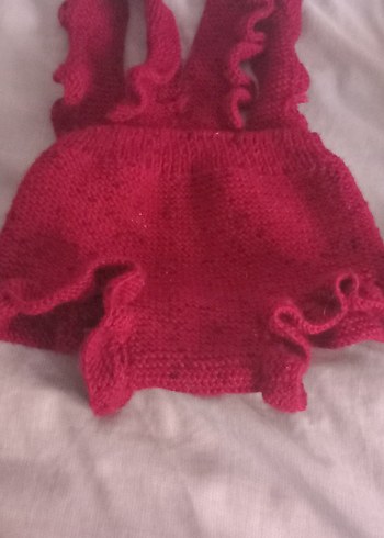 Kırmızı Örgü Bebek Kız Tulum - Görsel 2